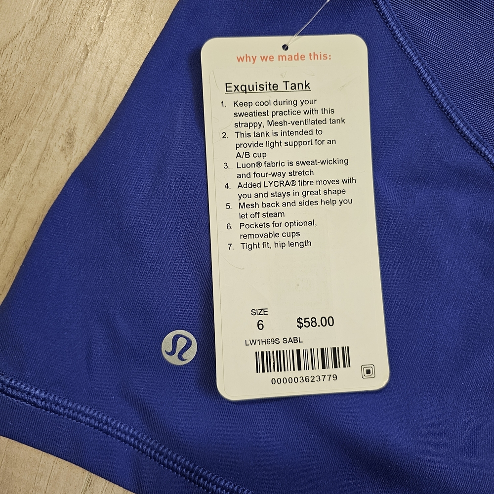 NWT LULULEMON Exquisite Bra Strappy Tank Top โ Sapphire Blue โ Size 6 - Picture 3 of 8